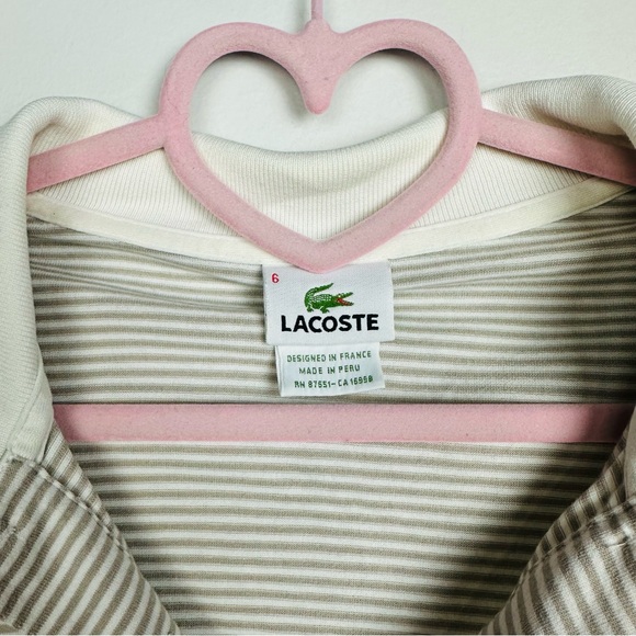 Lacoste Women's Long Sleeve Polo - Tan and White Size 6 - Picture 8 of 8
